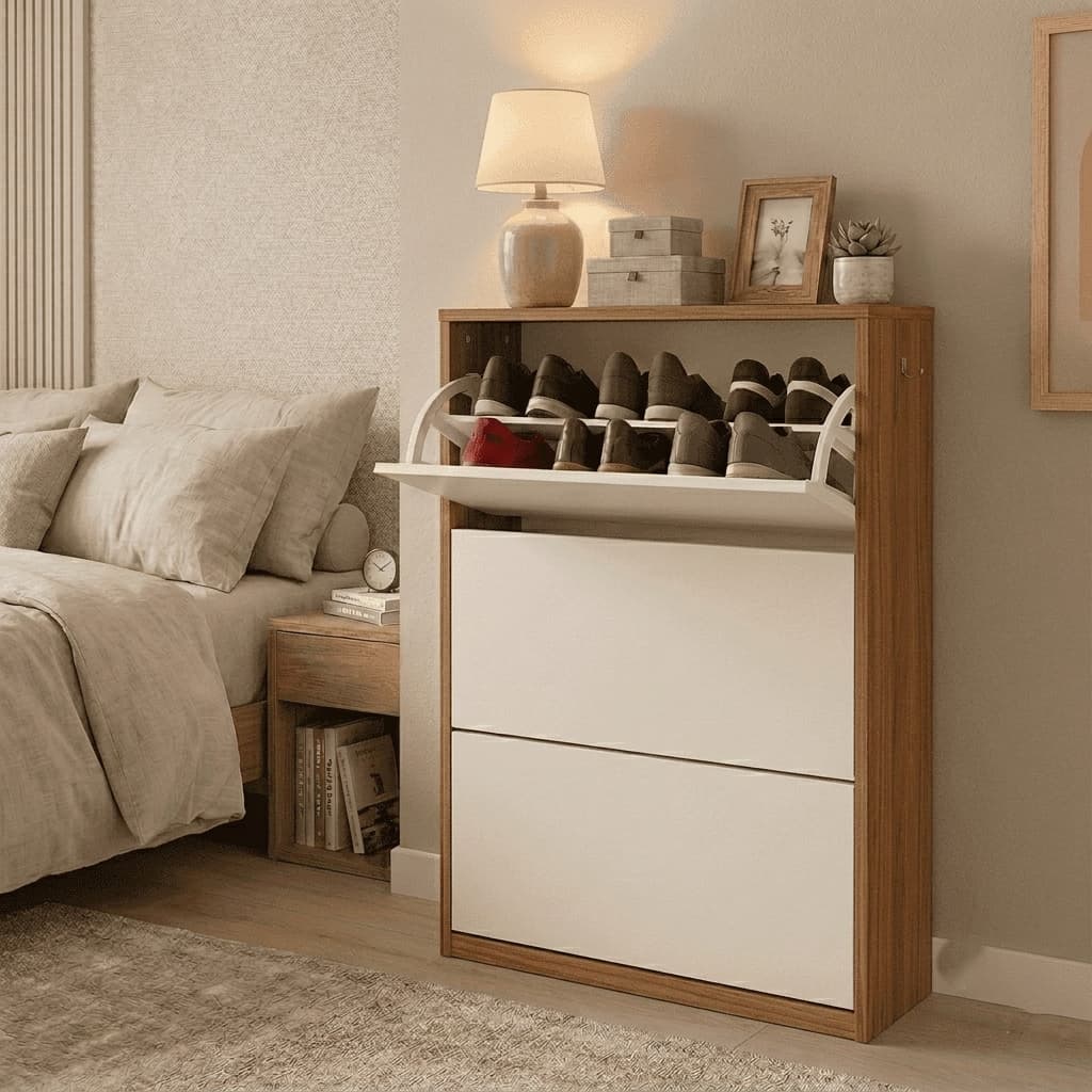 Móvel Sapateira Vertical Com 3 Gavetas Basculantes Para Até 20 Pares De Calçados Design Funcional