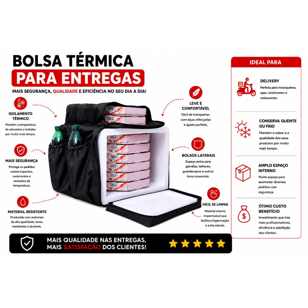Mochila Bag Bolsão Motoboy Delivery Com Isopor - 45 Litros Entregas