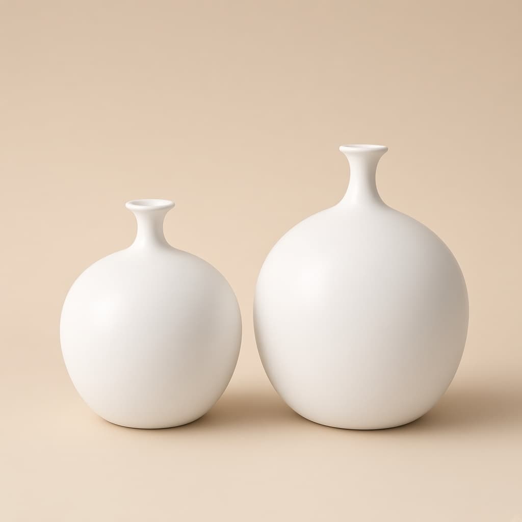Vaso Floreira Bojudo Bola  Liso Orgânico em cerâmica branco fosco ondulado decorativo decoração de interiores