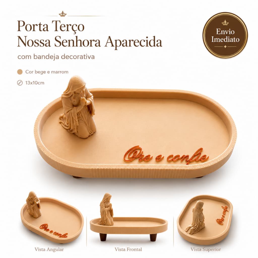 Porta Terço Nossa Senhora Aparecida Bandeja Decorativa Ore E Confie 13x10cm Envio Imediato