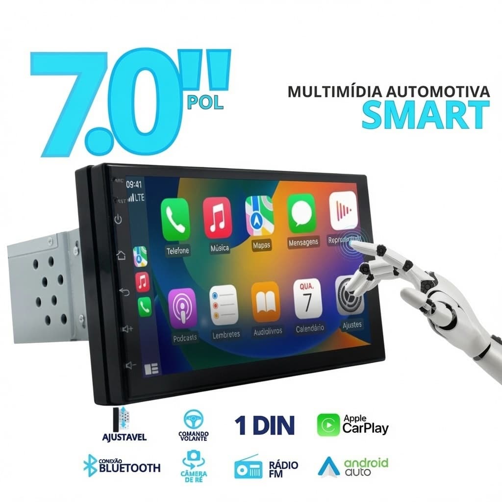 Central Multimídia Universal 1 din  Rádio De Carro  MP5 Video Carplay Android-auto 7' Tela Sensível Ao Toque