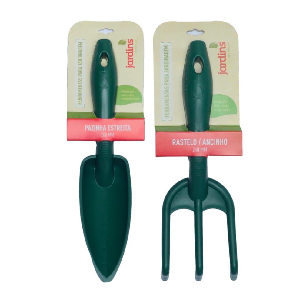 Pazinha Estreita + Rastelo Ancinho 3 dentes de Plástico Nutriplan Kit Jardinagem