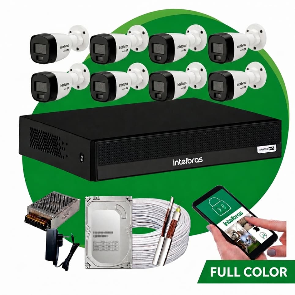 kit CFTV Full Color personalizado até 8 câmeras Intelbras