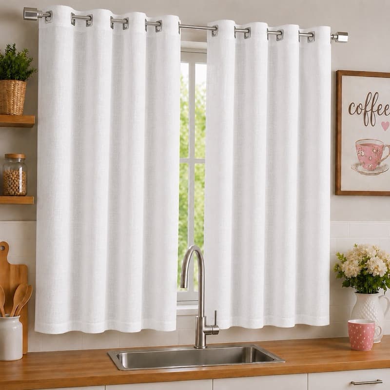 Cortina Voil Linho Flame 2,80x1,40 Para cozinha Ilhós