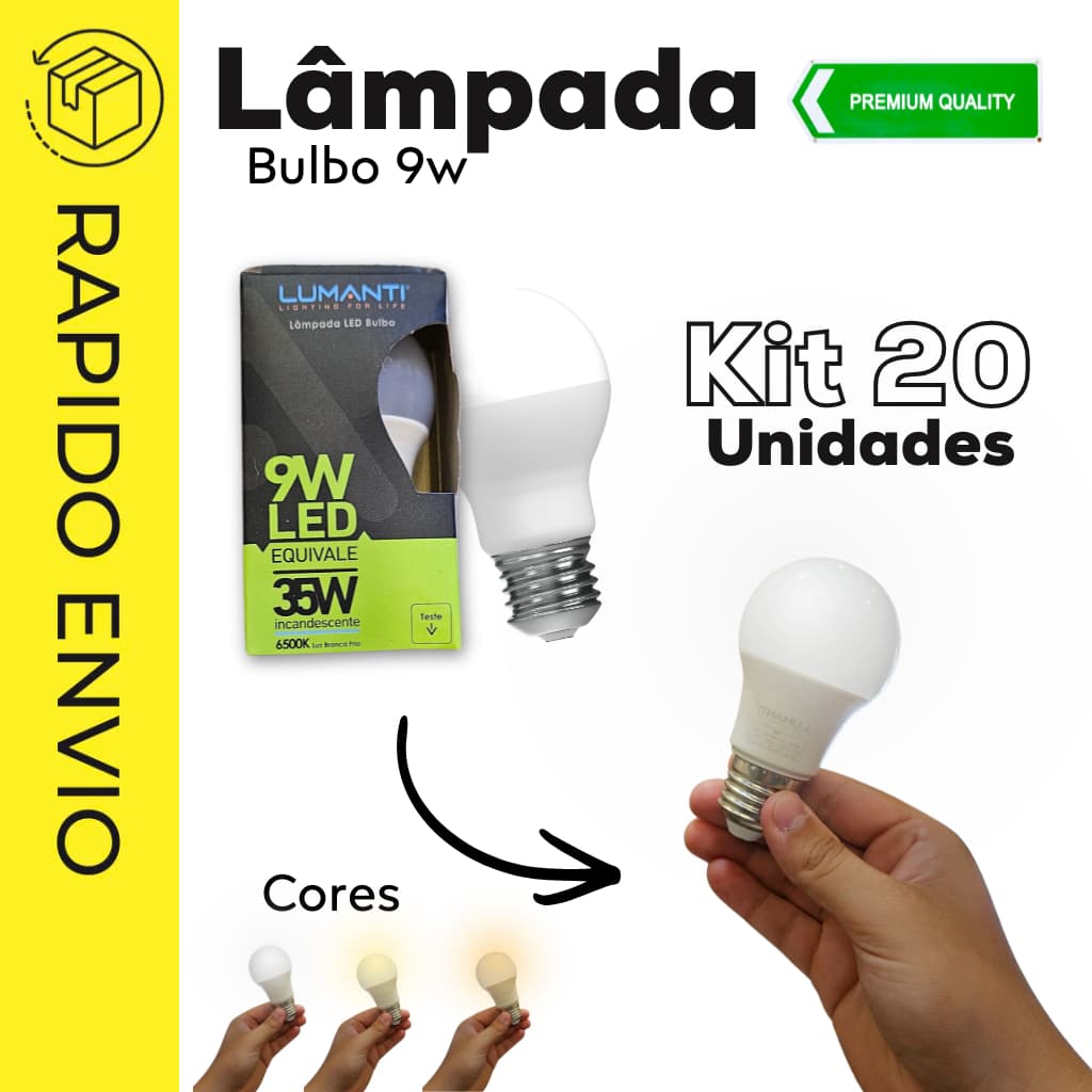 Kit 20 Lâmpadas LED 9W Bulbo Bivolt E27