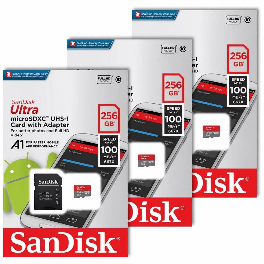 Kit 10 Cartões de Memória Sandisk 256GB Original Adaptador Micro SD Ultra 100mb/s Classe 10