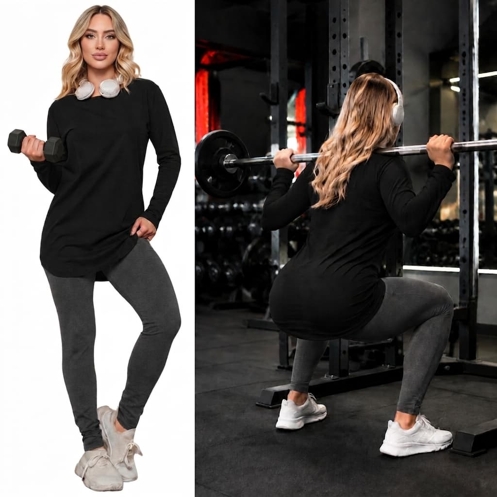 Blusa Camiseta Feminina Manga Longa Cobre Leg Tapa Bumbum Fitness Academia Algodão