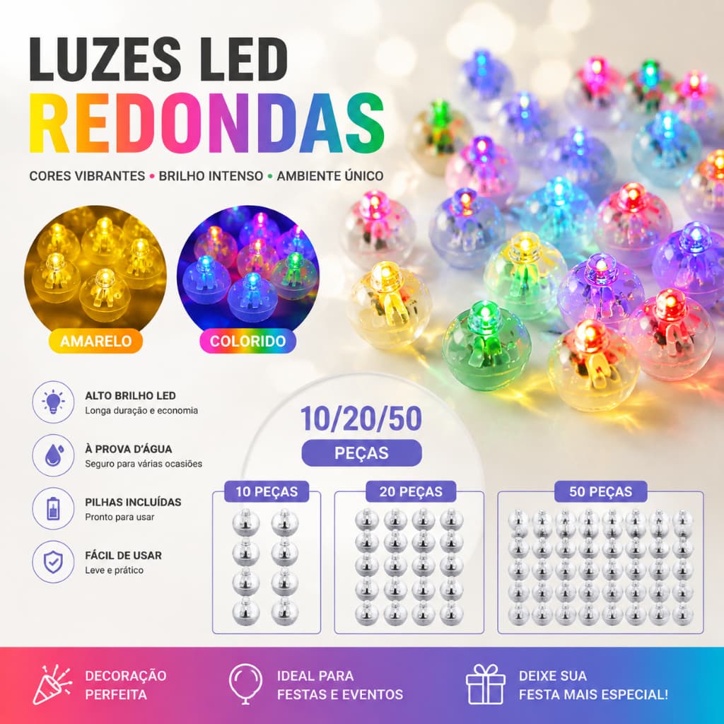 Kit 10/20/50 Mini Balão Led À Prova D'água Para Decoração De Aniversário 1.4cm