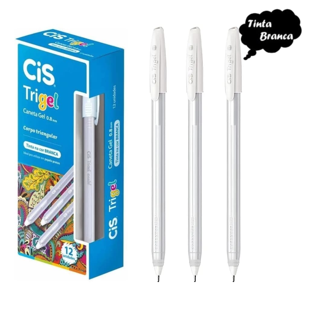 Caneta Gel Branca Cis Trigel 0.8mm Escrita e Desenho