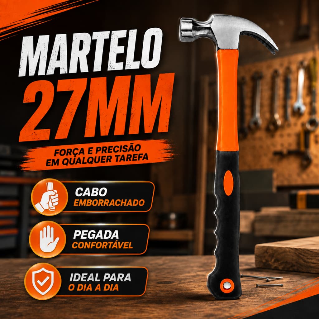 Martelo Unha Profissional Com Cabo Emborrachado Cabeça 27mm Portátil