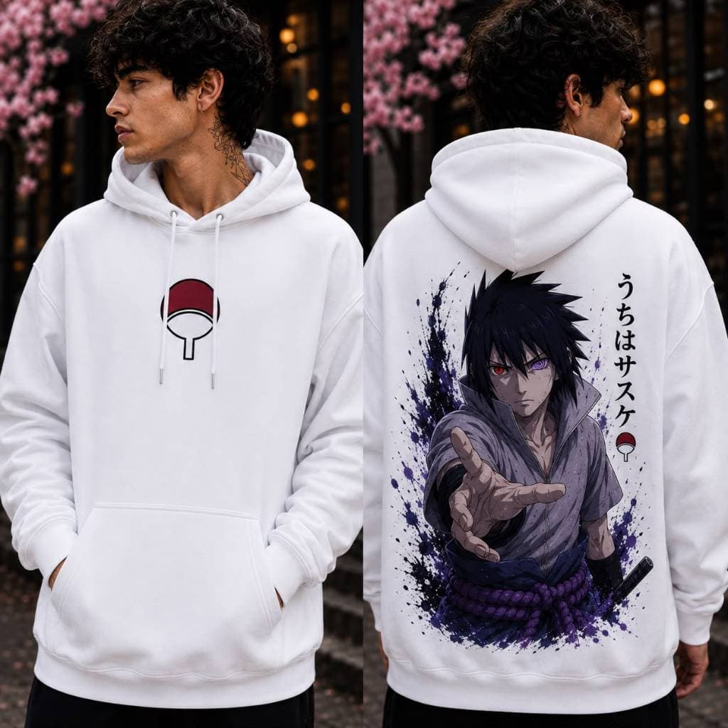Moletom Masculino Branco Sasuke Uchiha 100% Algodão Streetwear - Envio Imediato