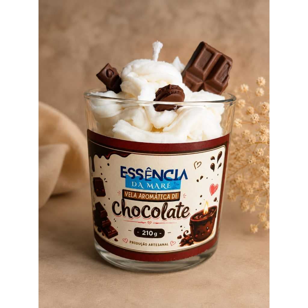 Vela Aromática de Chocolate 210g Cera de Coco Artesanal | Vela Perfumada Decorativa Presente