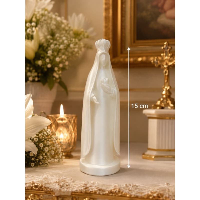 Imagem de Nossa Senhora de Fátima minimalista em branco perolado| decoração católica lembrancinha casamento