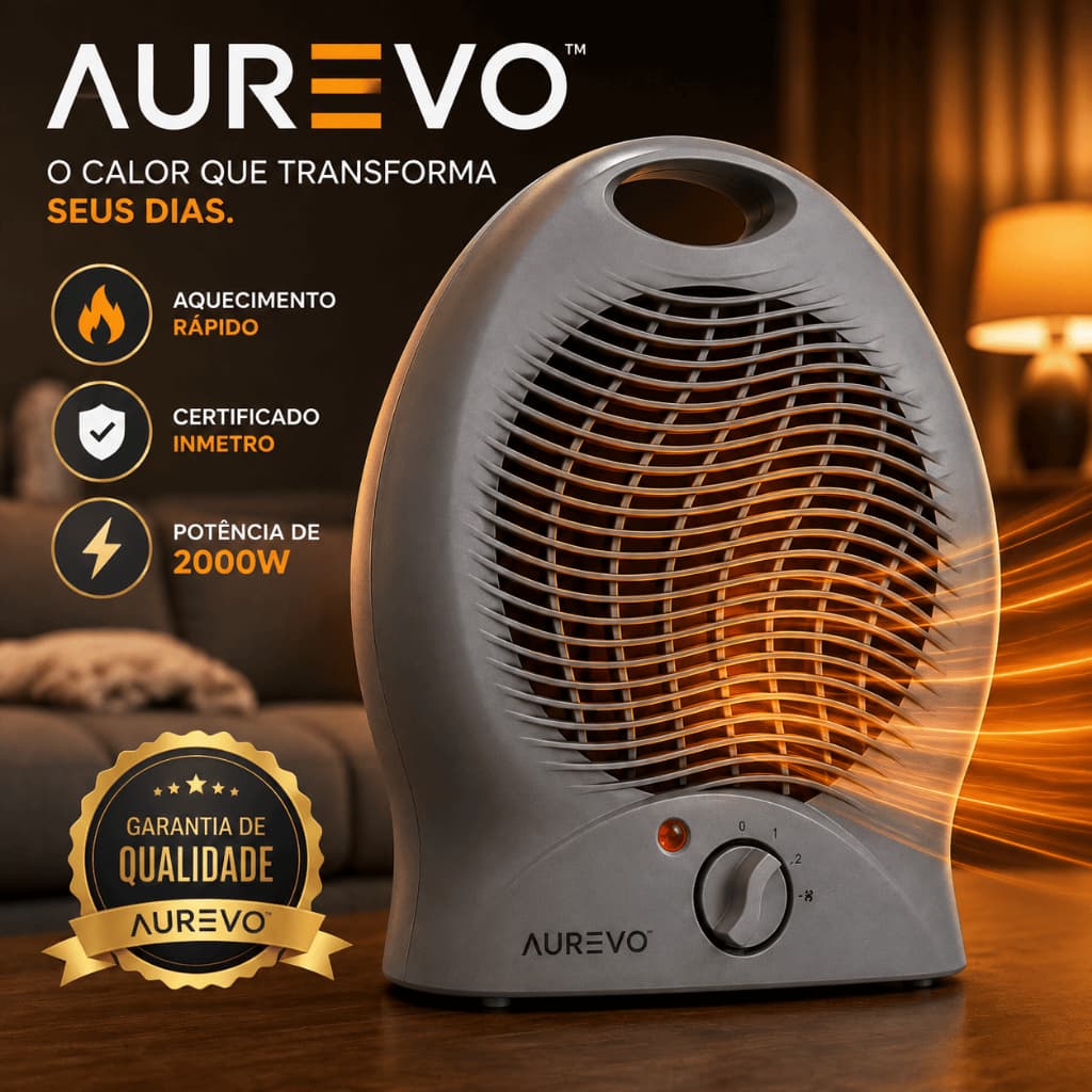 Aquecedor de Ar Elétrico Portátil 2000W 220V Aquecimento Rápido Compacto Cinza AUREVO™