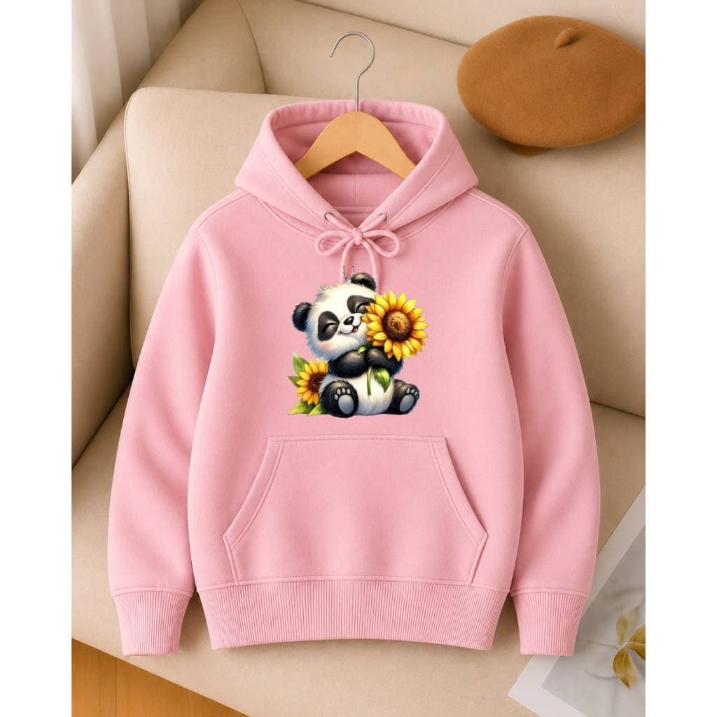 Estilo Infantil Moderno Moletom Canguru com Capuz Confortável Estampa de Pandinha e Girassol para o Dia a Dia