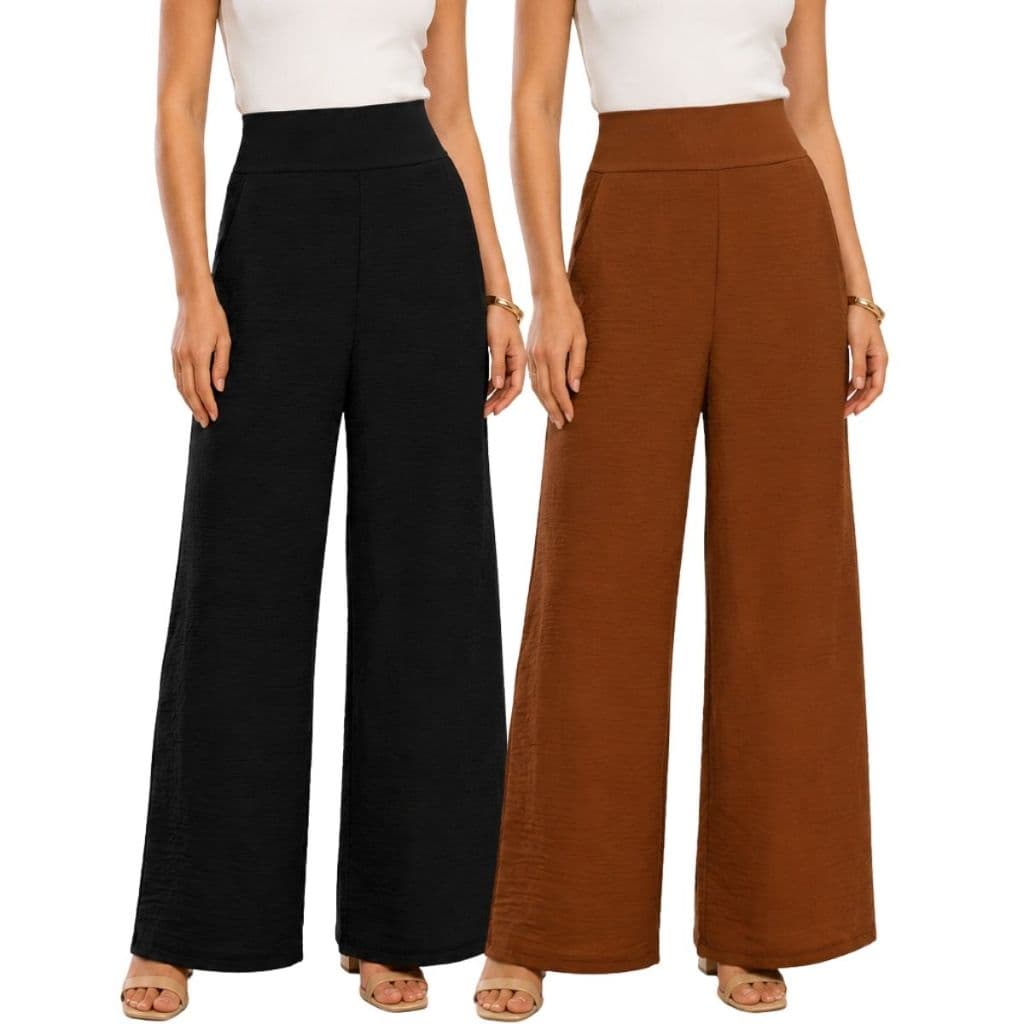 Kit Calça Feminina Pantalona Wide Leg Calça Casual Trabalho Social Dia a Dia Preta Lisa Plus Size
