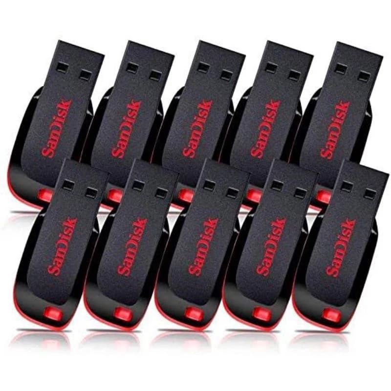 Kit 10 Pendrive Sandisk 100% Original 16GB Cruzer Blade 2.0 USB 2.0 Flash Drive Preto e Vermelho