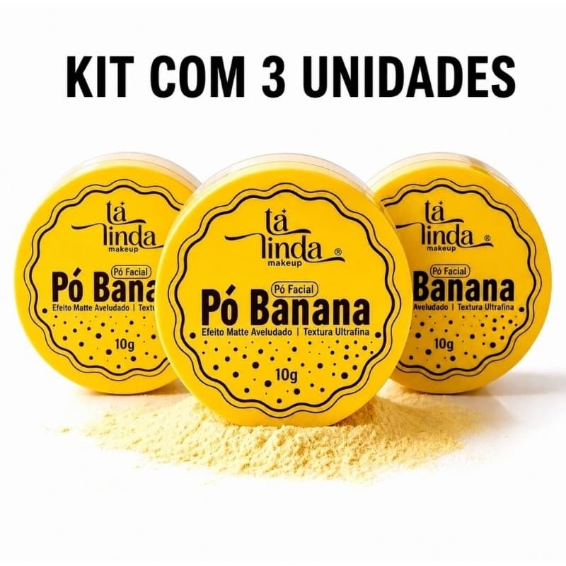 Kit com 3 Pó Banana Tá Linda, Pó Facial Translúcido a Prova d'água, Matte, Aveludado, Maquiagem