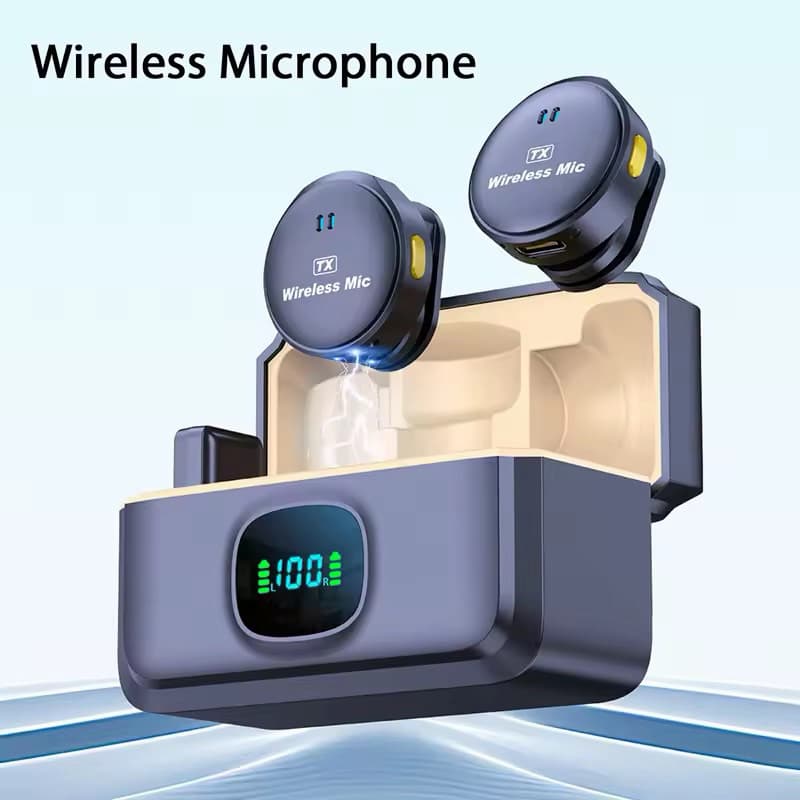 Microfone de Lapela Sem Fio com Cancelamento de Ruído e Fixação Magnética - Plug and Play
