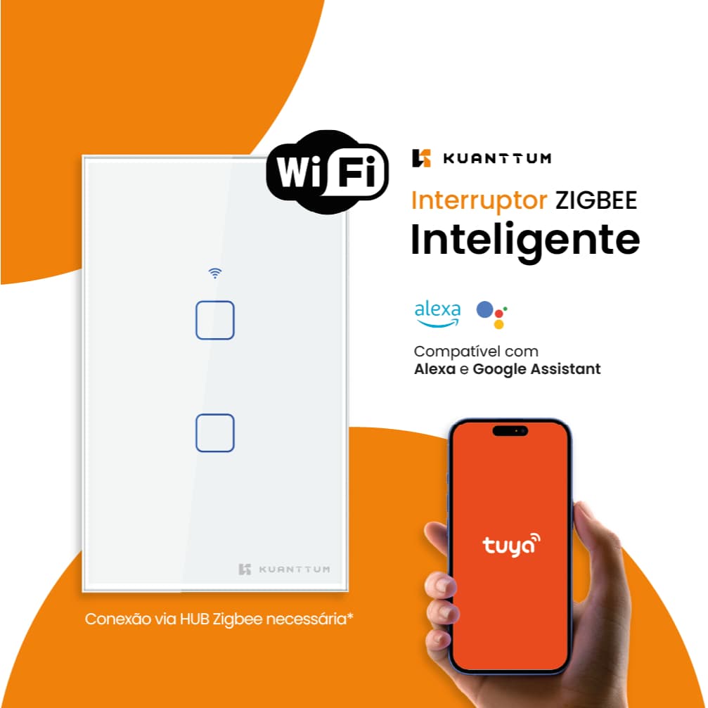Interruptor Smart 2 Teclas Kuanttum Zigbee Branco