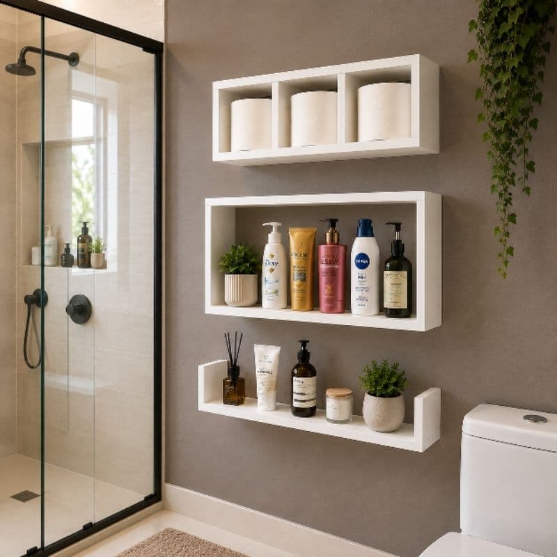 Kit 3 Nichos MDF 15 mm Banheiro Quarto Organizador Suspenso Parede Branco Preto Ótimo Acabamento