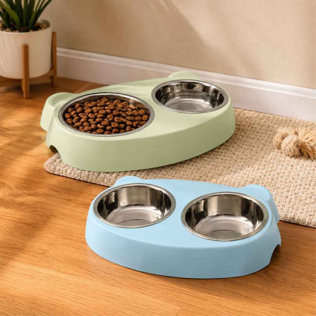 Comedouro E Bebedouro Duplo Antiformiga Para Gatos E Cachorros Com Tigelas Removíveis Em Inox