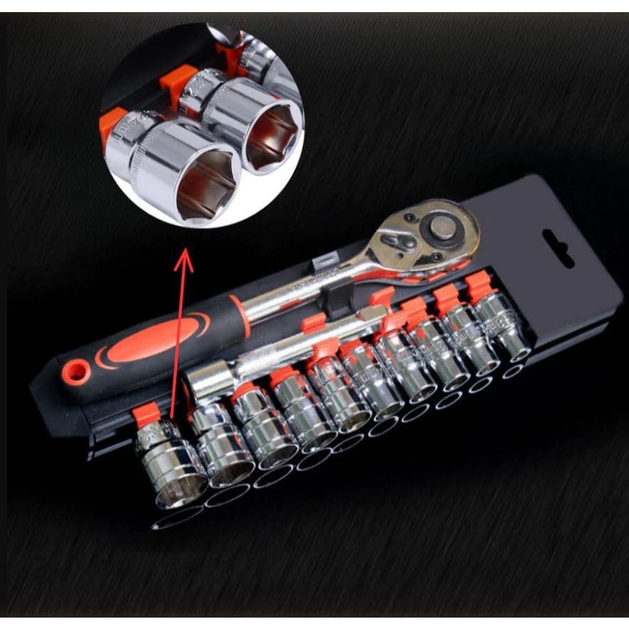 Chave Catraca 1/2 Jogo Soquete 8 A 24mm 12 Peças Reversível Conjunto para Reparos Manutenções