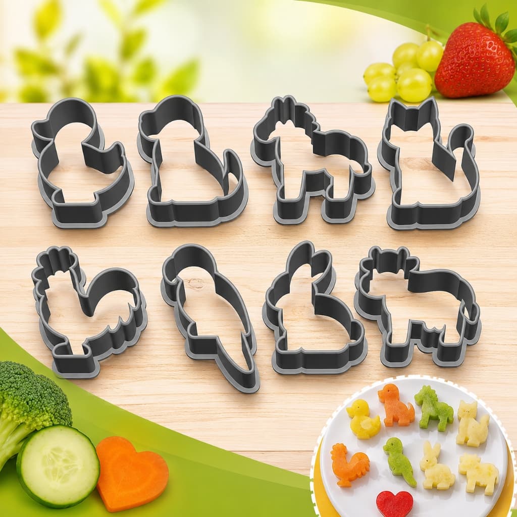 Kit 8 Cortadores de Animais para Frutas, Legumes, Massas, Biscoitos e Massinha