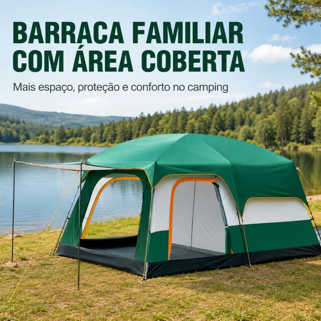 Barraca Camping 2 Quartos Familiar Impermeável com Alta Capacidade e Instalação Simples