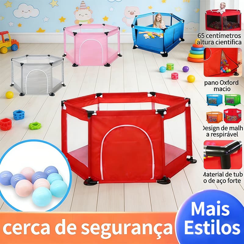 Cercadinho Bebê Hexagonal com Malha Respirável | Chiqueirinho Infantil Seguro de Tecido Oxford
