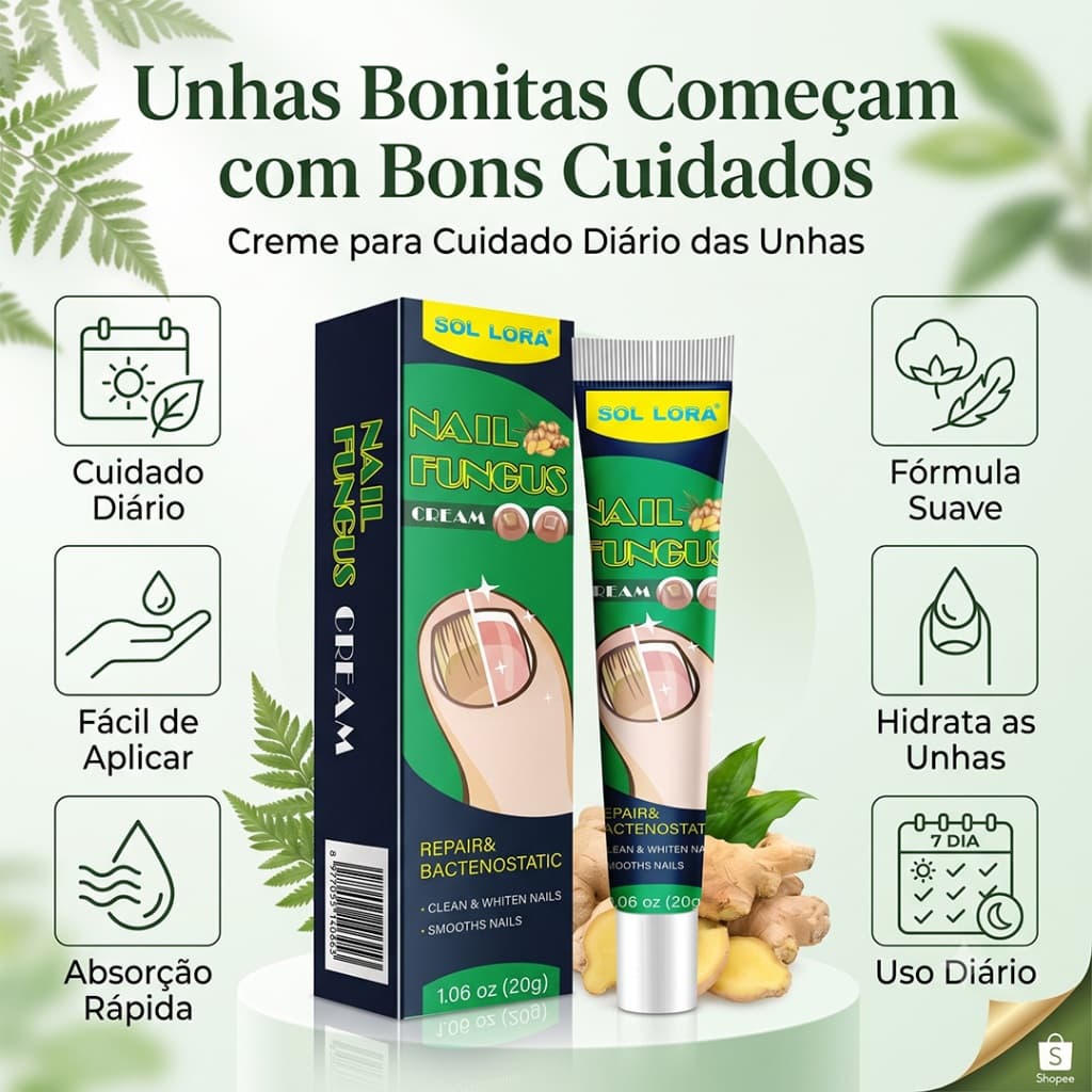 Creme para Unhas com Cuidados Diários, Nail Fungus Care, Fortalece e Hidrata Unhas Danificadas 20g