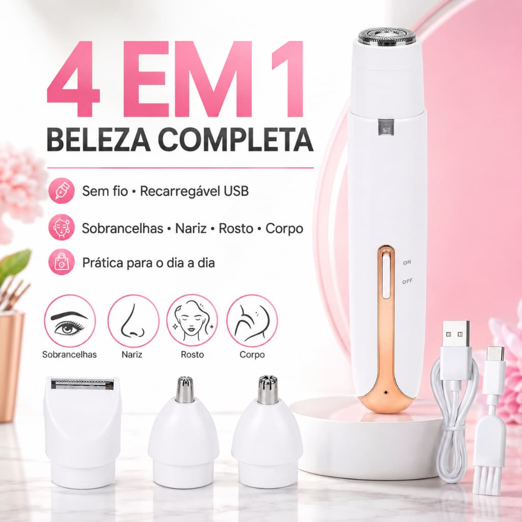 Depilador Elétrico Feminino 4 em 1 Multifuncional Recarregável Removedor de Pelos Facial Corporal Sobrancelha Nariz