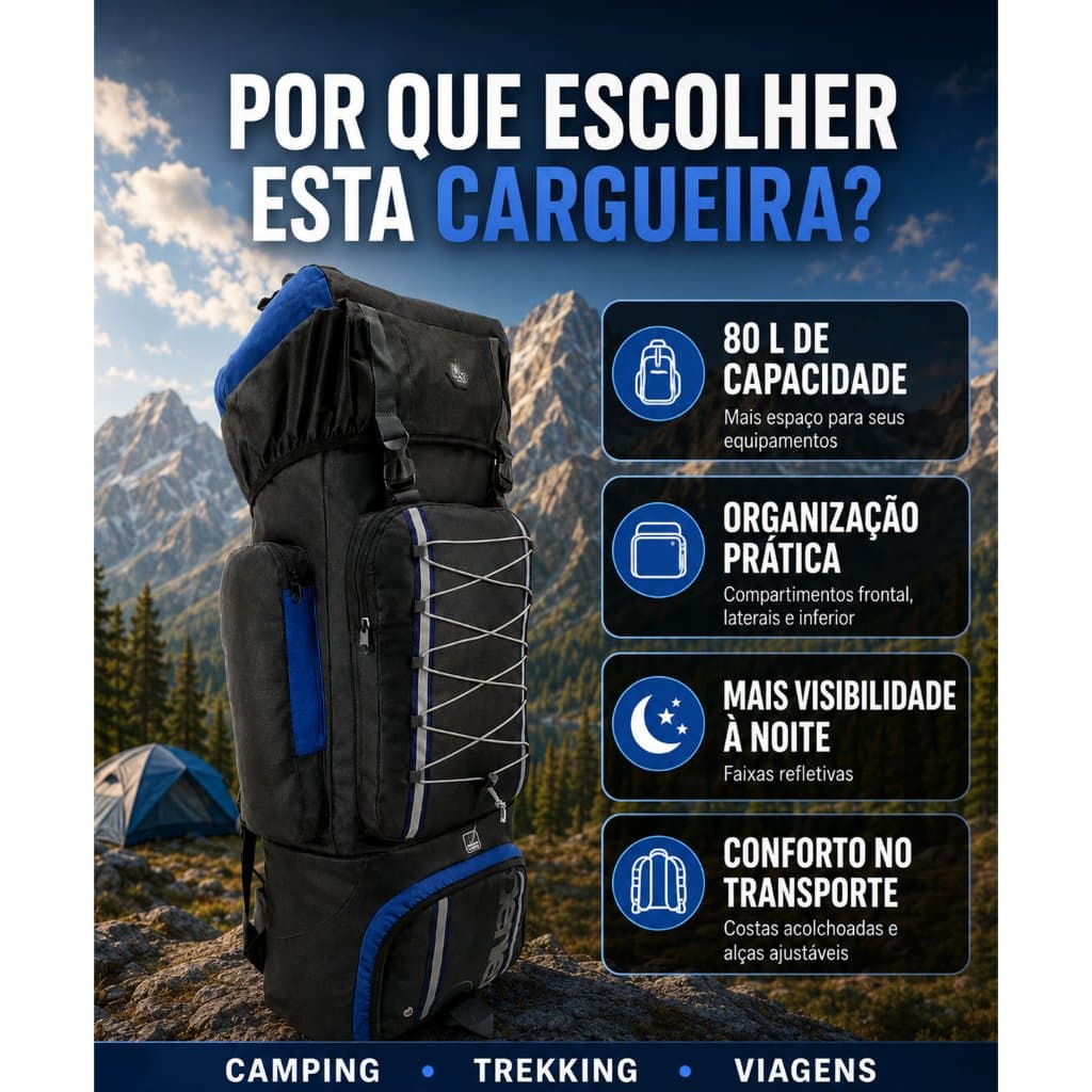 Mochila Camping Trilhas Viagem 80L Grande Resistente A Agua