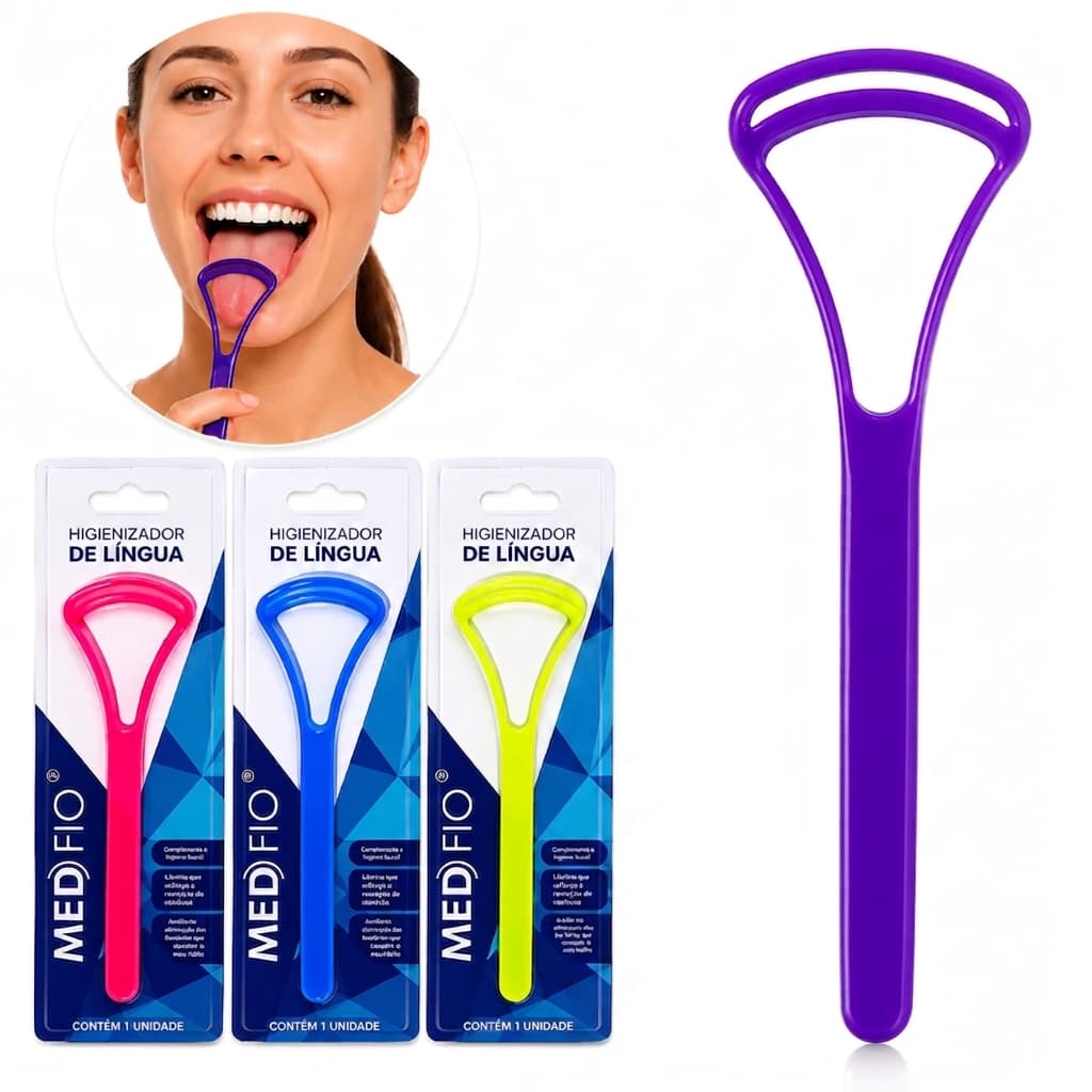 Kit Limpador Raspador De Língua Higienização E Saúde Bucal 3 Unidades Elimina Bactérias E Mau Hálito