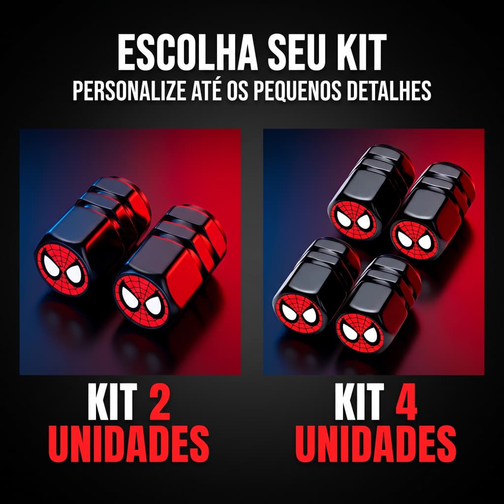 Kit Tampa Bico Válvula Pneu Homem Aranha Carro Moto Bike Alumínio