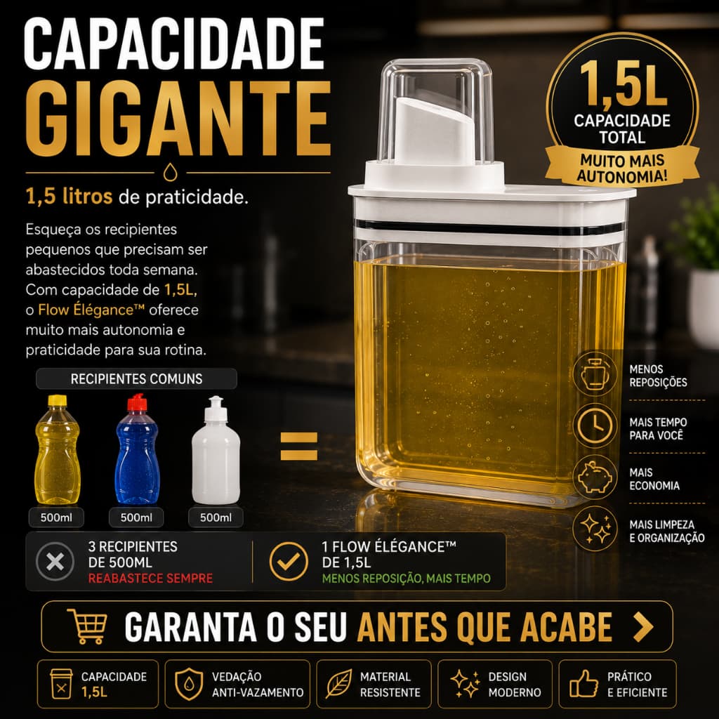 🔥 Dispenser Sabão Flow 1,5L Transparente Vedação Silicone 🧼