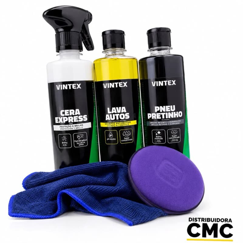 Kit lavagem automotiva Pretinho de Pneu Cera Express Lava Autos Aplicador Espuma Microfibra Lavagem Automotiva estética