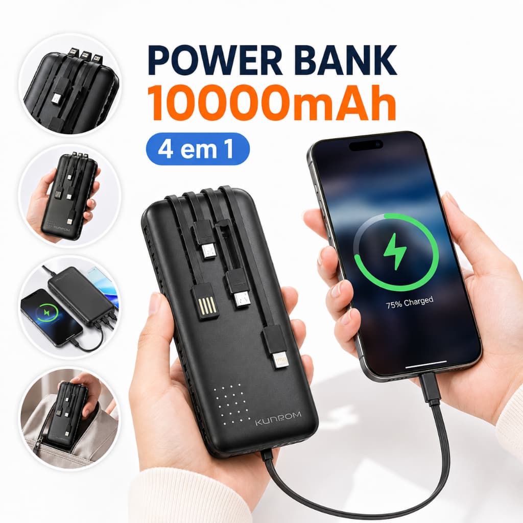 Carregador Power Bank 10000mAh/5V/2A Turbo Carregador Portátil 3 em 1 Kapbom