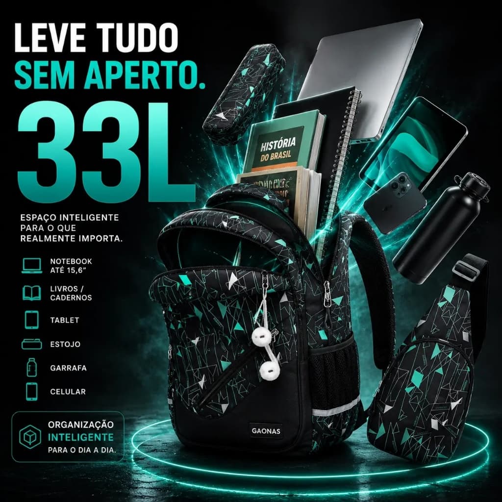 3pc Mochila de Costas Escolar Juvenil Grande P/ Criança Aula Estudo Alça Confortável Material Reforçado