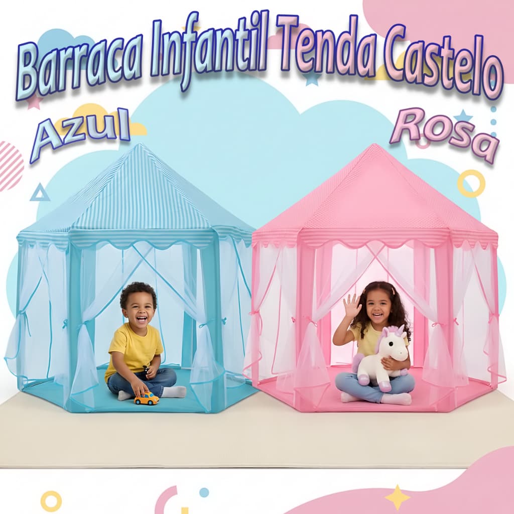 Barraca Castelo 1,30m Infantil Cabana Tenda Azul Cinderela Casinha Princesa Menino Menina