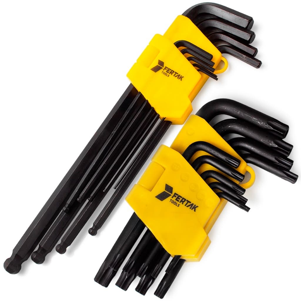 Kit Jogo de Chave Torx Torque Com Furo + Jogo de Chave Allen  Hexabolar  Hex Bola Extra Longa