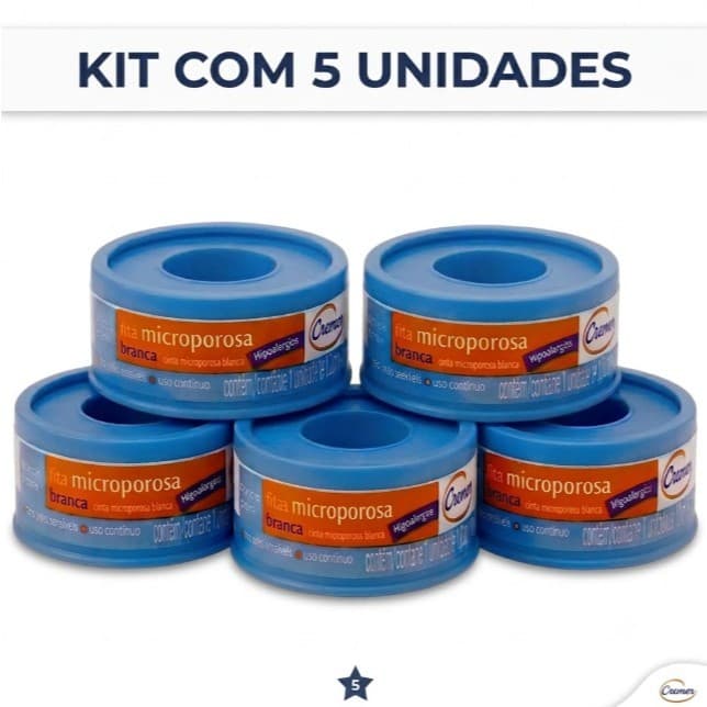Kit com 5 - Fita Micropore Cremer Branca Hipoalérgica 1,2cm X 4,5m