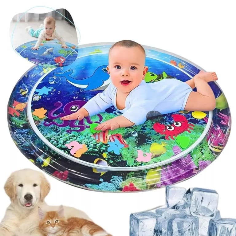 1 - Tapete Sensorial de Água com Peixinhos – Para Cães, Gatos e Crianças + Bombinha 60cm