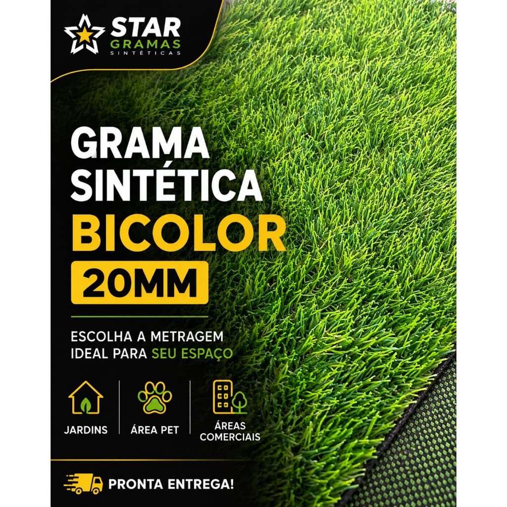 Grama Sintetica 20mm Bicolor Premium Rolo M² Decorativa Sacada Jardim