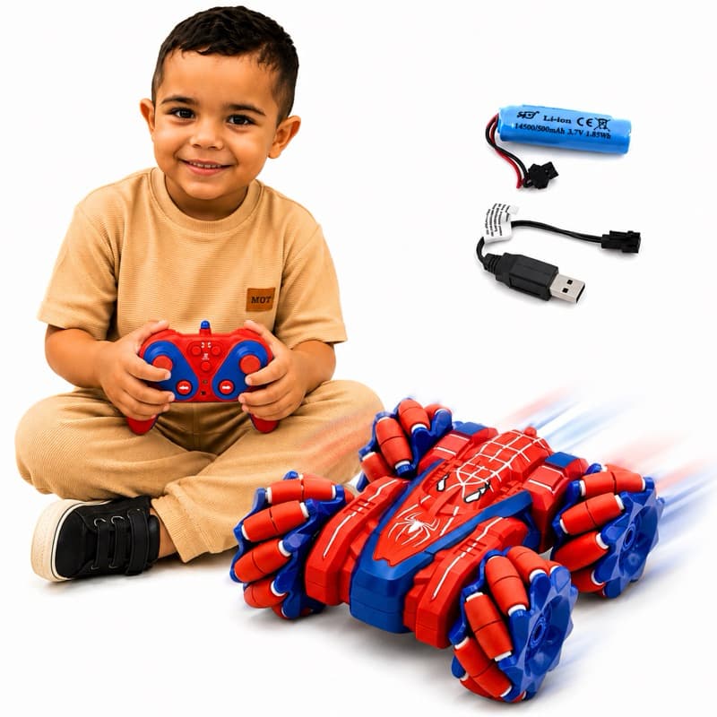 Carrinho De Controle Remoto 4x4 Giro 360 Acrobata Maluco Homem Aranha Manobras Luz Led Stunt Car