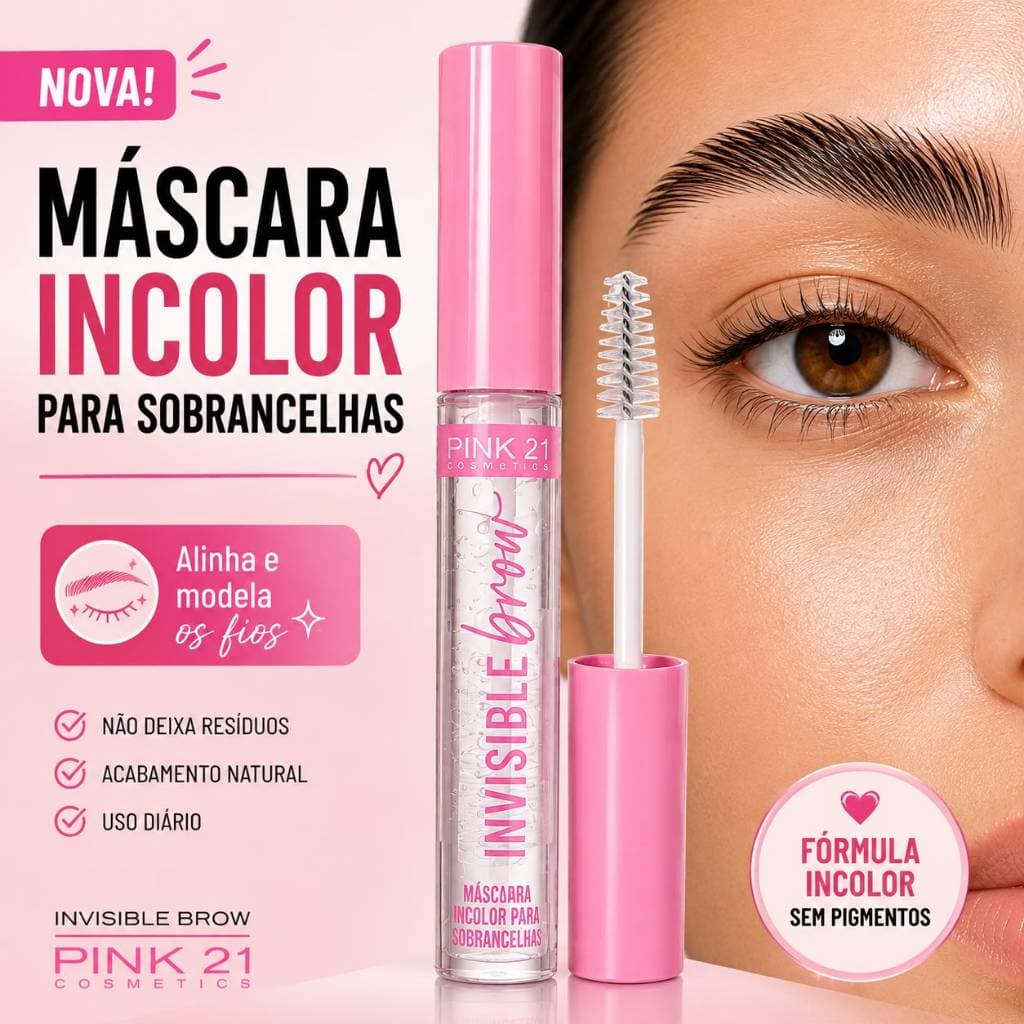 Máscara Incolor para Sobrancelhas Pink 21 Invisible Brow Gel Fixador Modelador