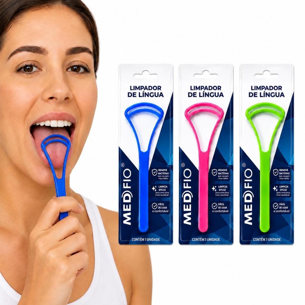 Kit 3 Limpador de Língua Higienizador Bucal Remove Saburra e Ajuda na Higiene Oral