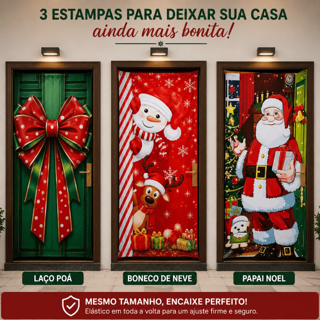 Capa De Porta Natal Decoração Natalina C/ Elástico 85x210cm