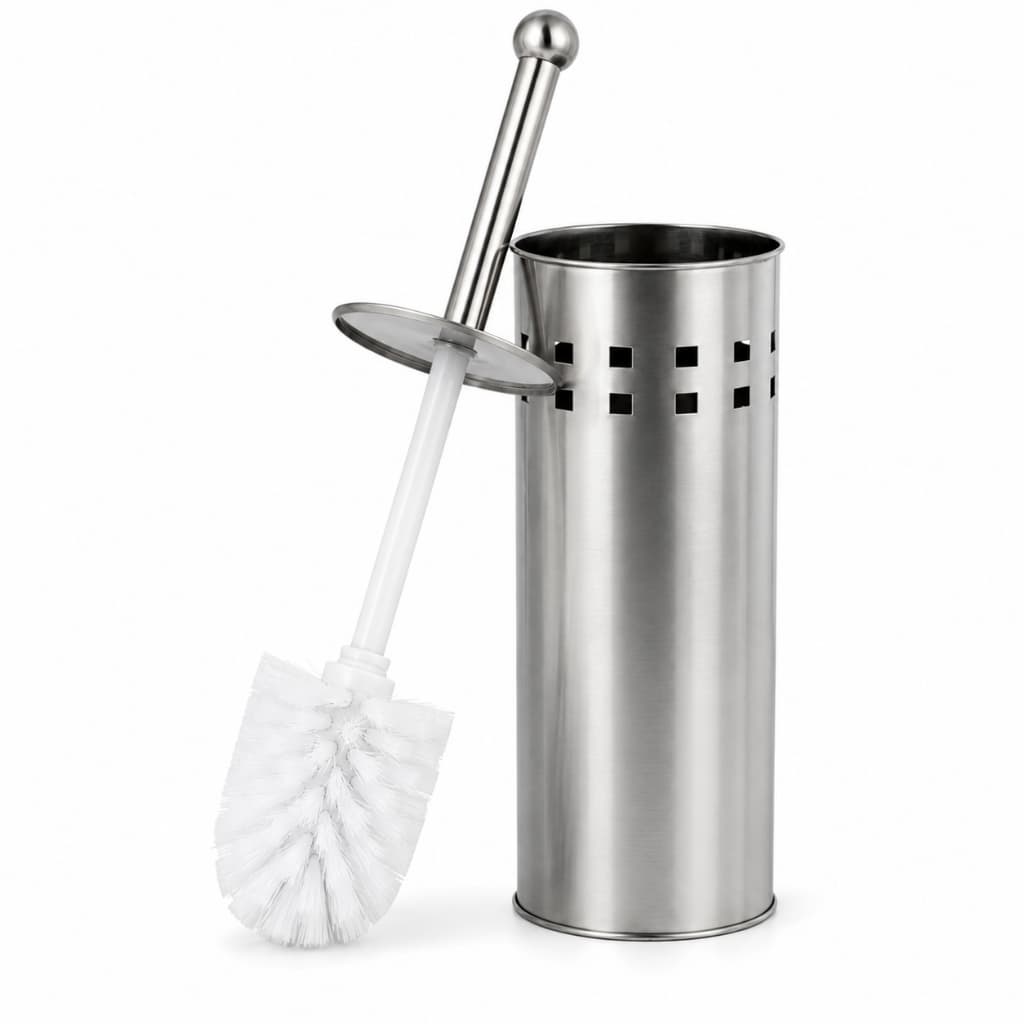 Escova Sanitária Banheiro Inox Vaso Com Suporte Tampa e Cabo