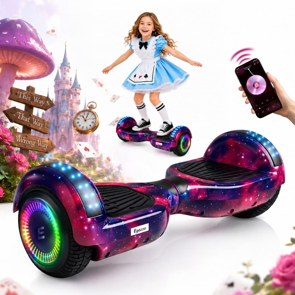 Egazza Hoverboard Infantil 6.5 Skate Elétrico LED Bluetooth Bateria Potente menino menina Rosa Roxo